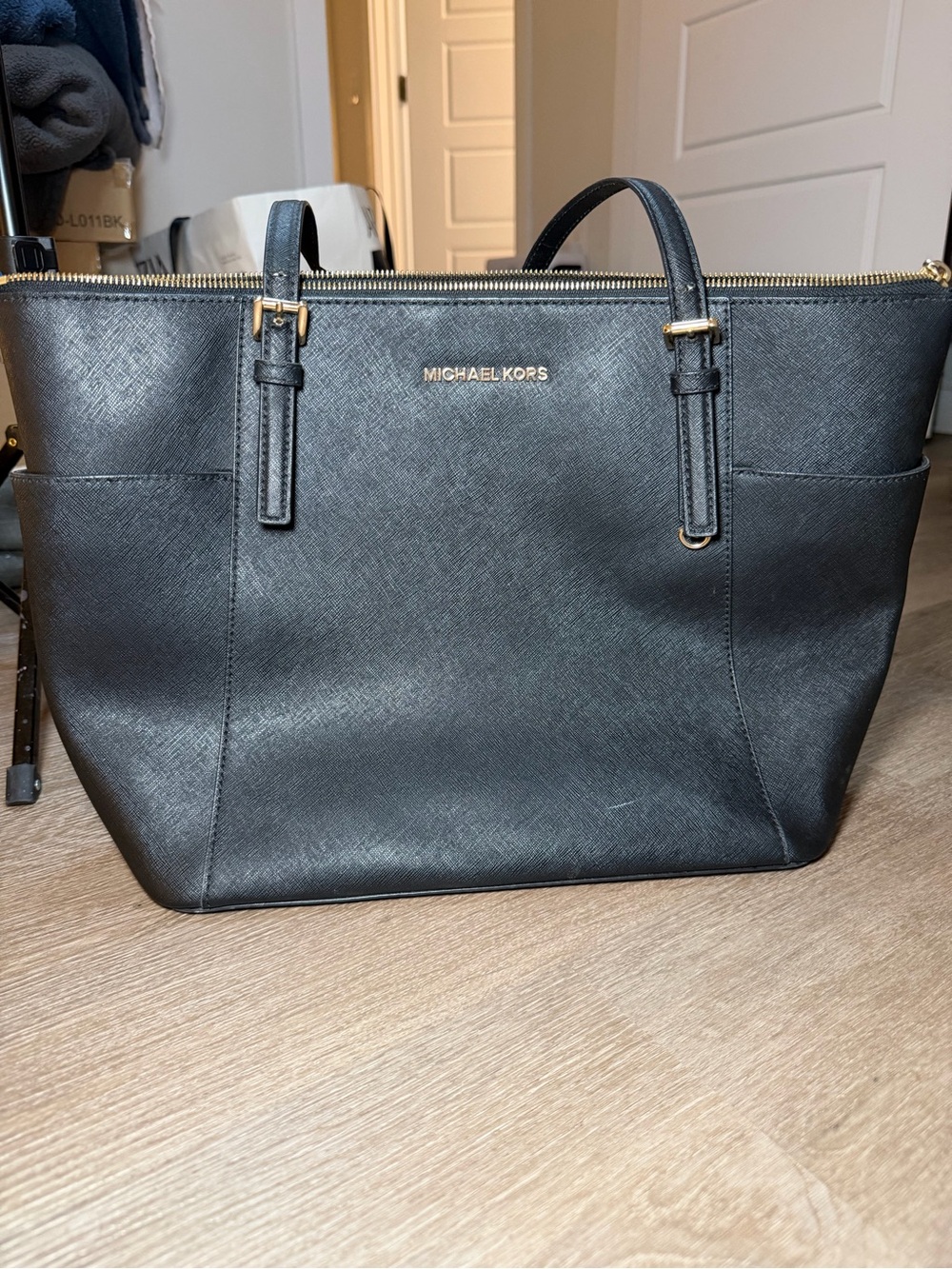 Michael Kors Black Saffiano Leather Shoulder Tote with Gold Hardware - Picture 8 of 8
